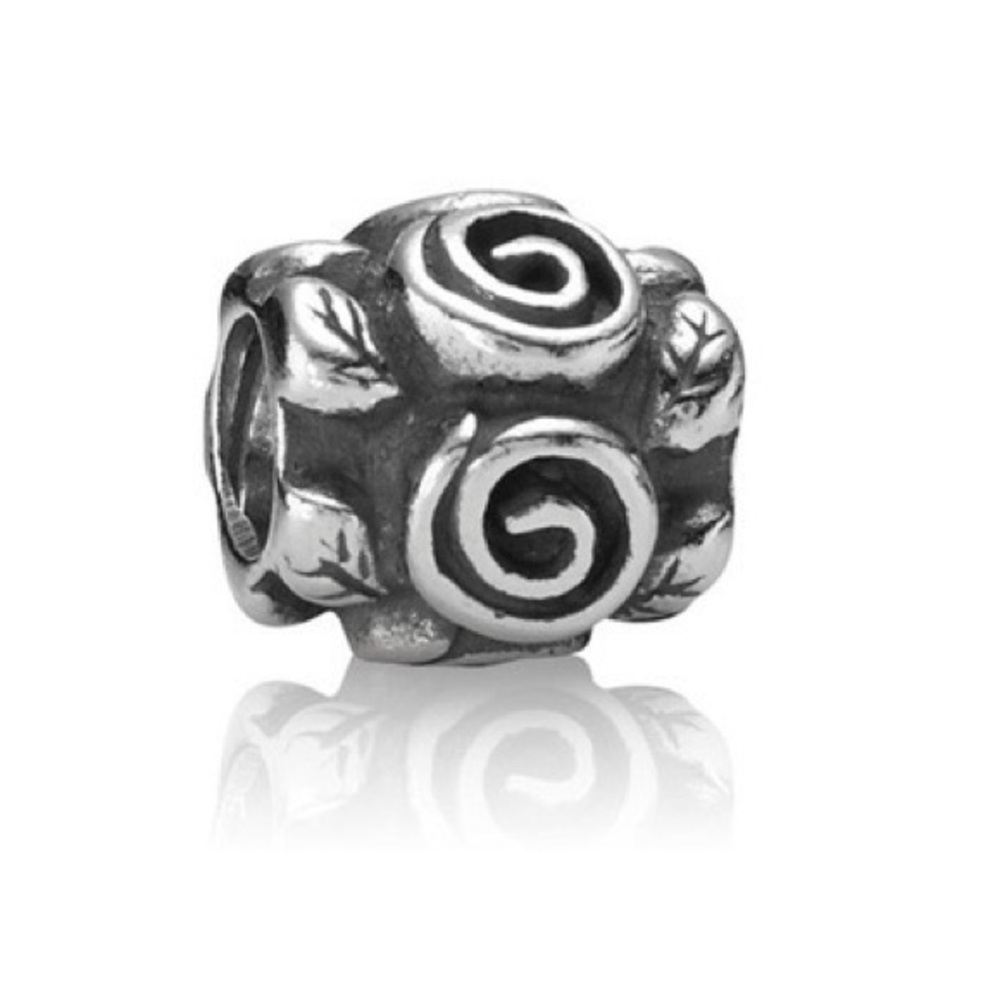 Pandora Retired Rose Leaf Charm Sterling Silver Swirl Authentic ALE 925